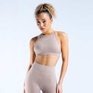 DFYNE Dynamic High Neck Backless Sport Melltartó Női Bézs | 85391-CEZG