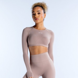 DFYNE Dynamic Long Sleeve Crop Felső Női Bézs | 29130-LGTR