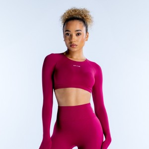 DFYNE Dynamic Long Sleeve Crop Felső Női Fukszia | 37652-SXID
