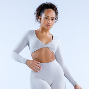 DFYNE Ignite Twist Front Crop Felső Női Világos Szürke | 74659-TVBI