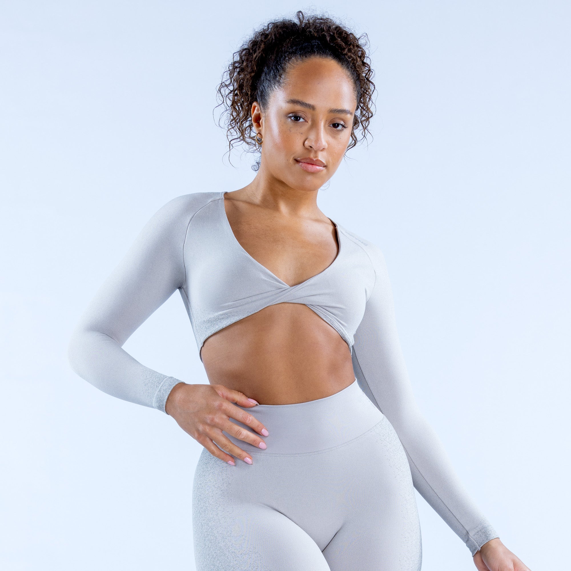 DFYNE Ignite Twist Front Crop Felső Női Világos Szürke | 74659-TVBI