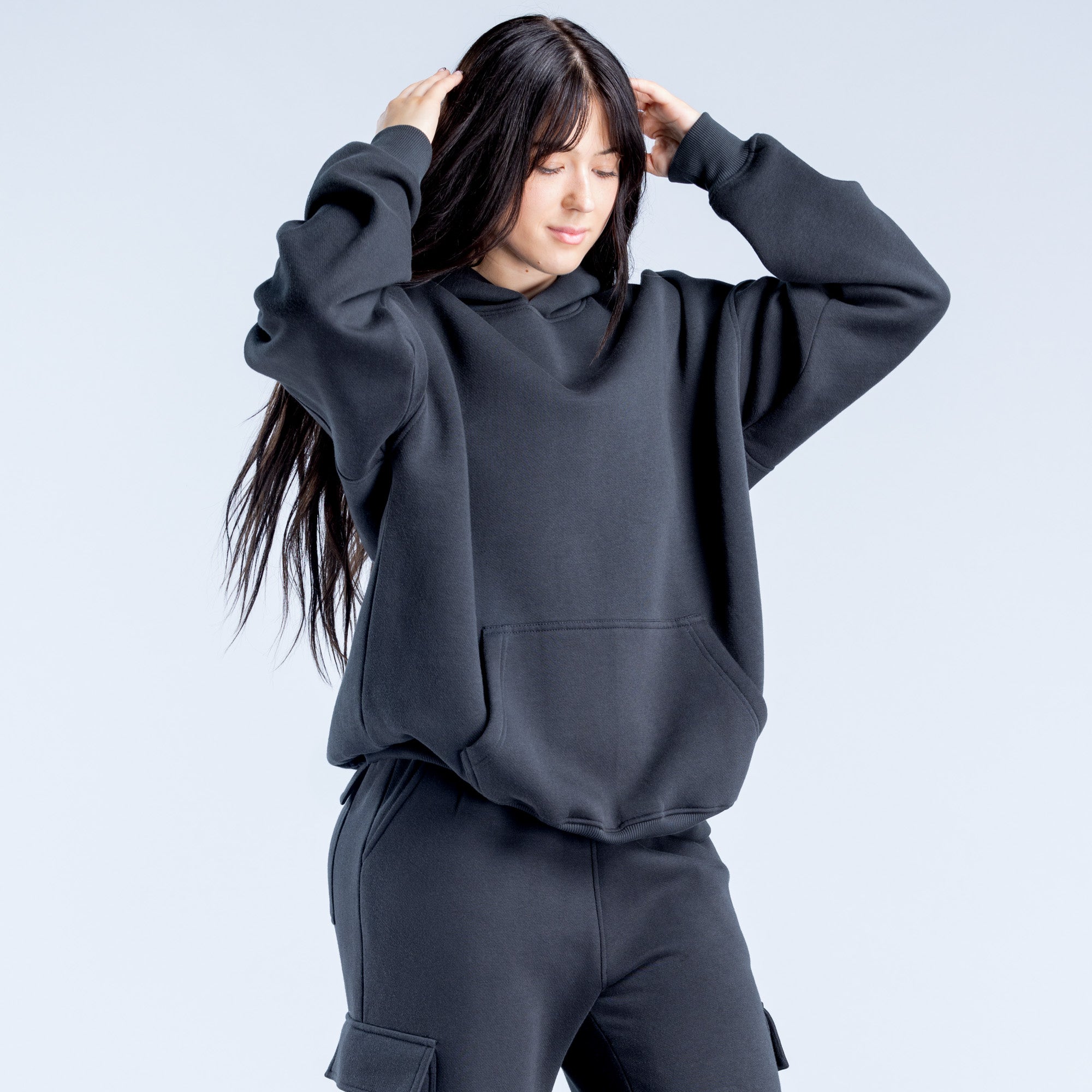 DFYNE Lanyi Edit Oversized Kapucnis Pulóver Női Fekete | 98146-NEIV